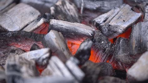 Carvão Vegetal Quente De Incandescência Na Grade Pit with Flames Do BBQ