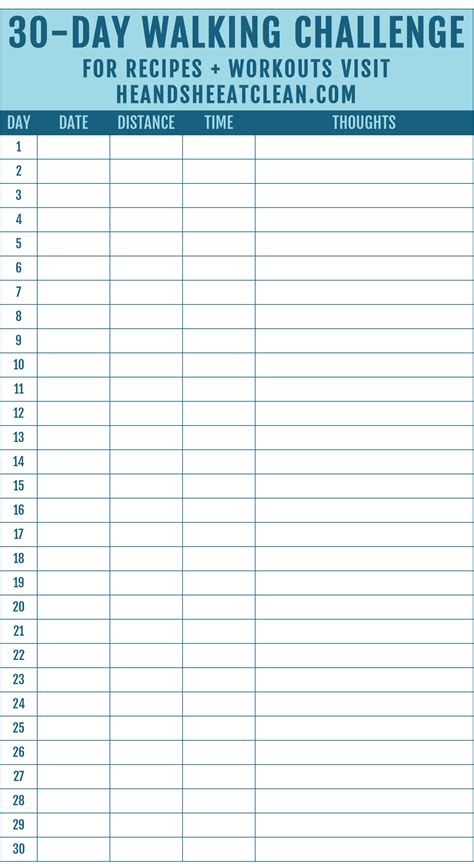 30 Day Walking Challenge With Printable Tracking Chart Walking Challenge Easy Workouts