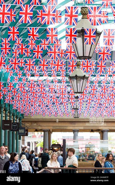 Union flag decorations are seen in Covent Garden, London, ahead of the ...