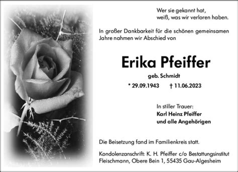 Traueranzeigen Von Erika Pfeiffer Vrm Trauer De