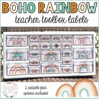 Teacher Toolbox Labels Editable Boho Rainbow Tpt