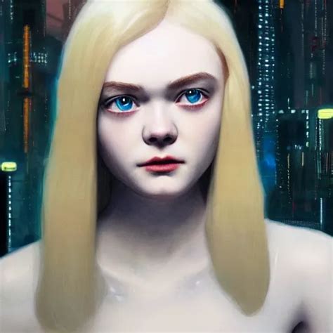 Painting Of Elle Fanning In Cyberpunk 2077 Long Stable Diffusion