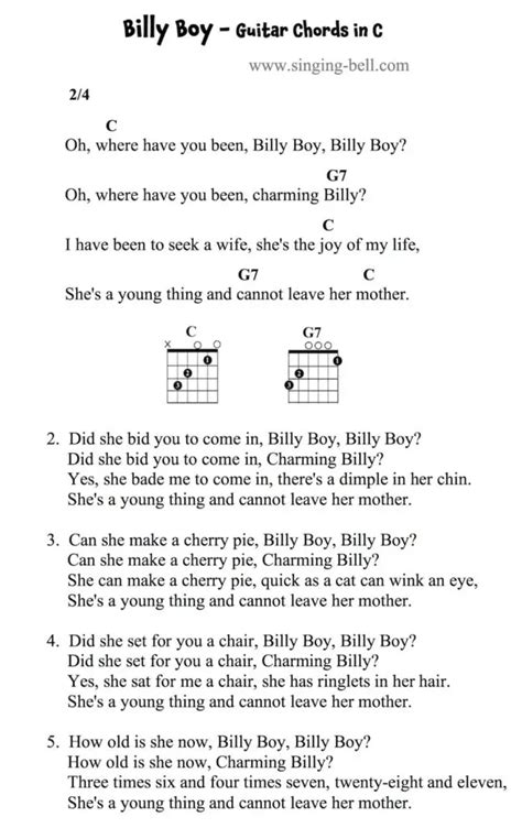 Billy Boy - Song, Karaoke, Printable Sheet Music, PDF