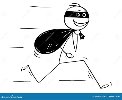 Cartoon of Smiling Thief Running with Bag of Loot Stock Vector - Illustration of bank, fast ...