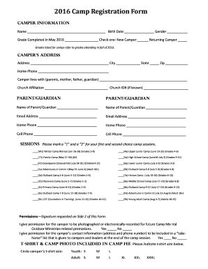 Fillable Online Camp Registration Form Camper Information Name