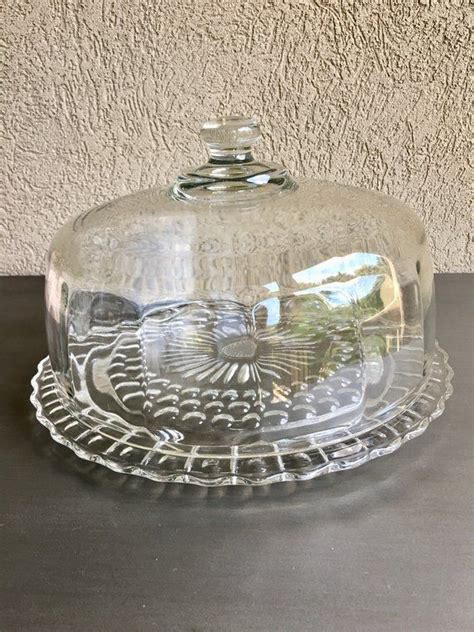 Glass Cake Plate Cover / Scalloped Platter & Dome Vintage | Etsy ...