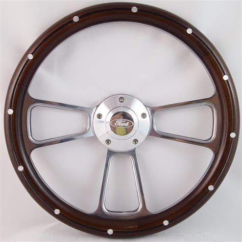 Compatible With 1967 To 1974 Bronco Real Wood And Chrome Steering Wheel Full Install