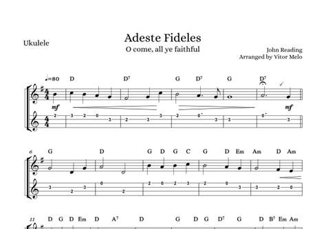 Adeste Fideles O Come All Ye Faithful Ukulele Tab Arr Vitor Melo By John Francis Wade