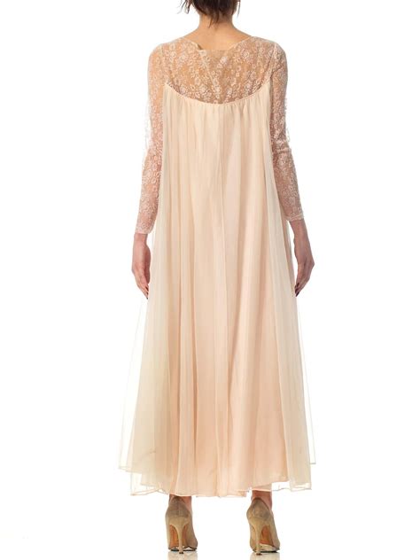 1960S Nude Nylon Chiffon Jersey Romantic Negligee House Dress With Sleeves For Sale At 1stDibs