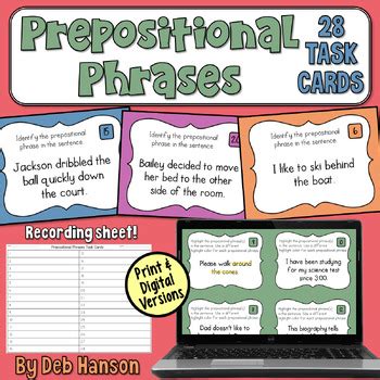 Prepositional Phrases Task Cards In Print And Digital With Tpt Easel