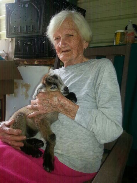 My 94 Year Old Granny Holding Her Newborn Blue Eyed Billygoat Wed