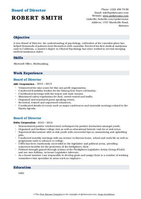 Board Of Director Resume Samples Qwikresume