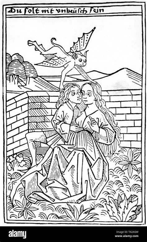 The Picture Shows A Couple In The Garden Woodcut From The 15th