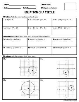 Equation Of A Circle Guided Notes Practice Worksheet Homework