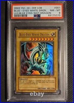 Yugioh Blue Eyes White Dragon LOB 001 Ultra Rare PSA 8 NM MT OG Blue