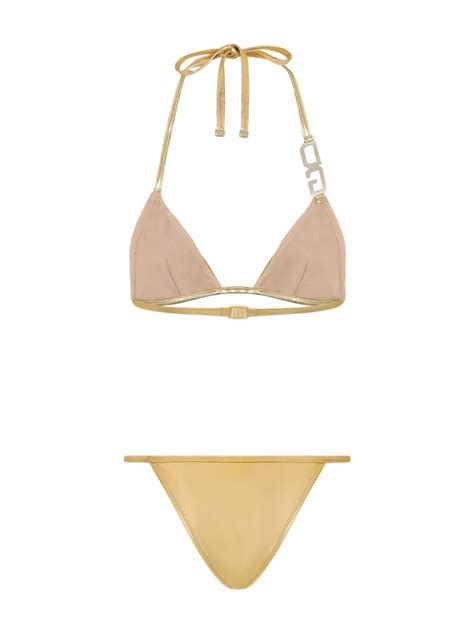 Dolce Gabbana Triangle Bikini With Dg Logo In Gold ModeSens