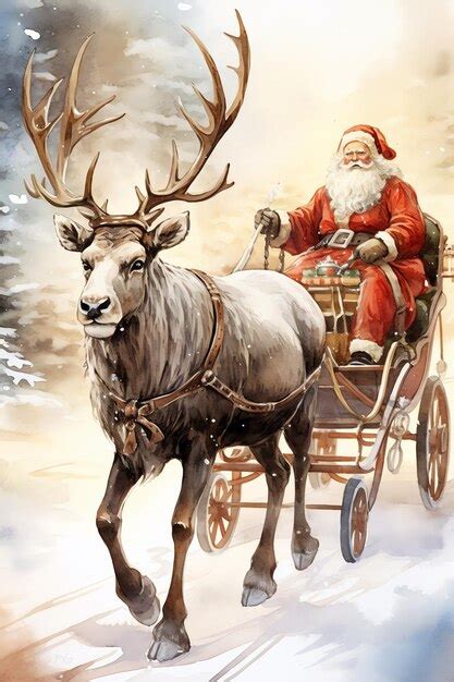 Premium Photo Santa Claus Rides A Reindeer Sleigh In The Winter