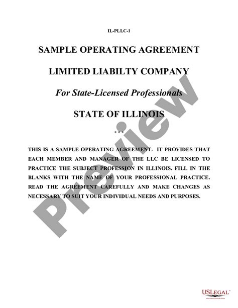 Illinois Sample Operating Agreement For Professional Limited Liability