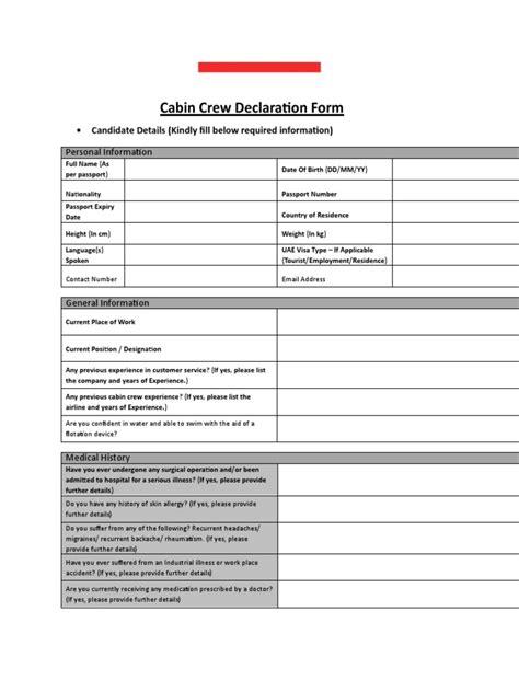 Cabin Crew Declaration Form Candidate Details Kindly Fill Below