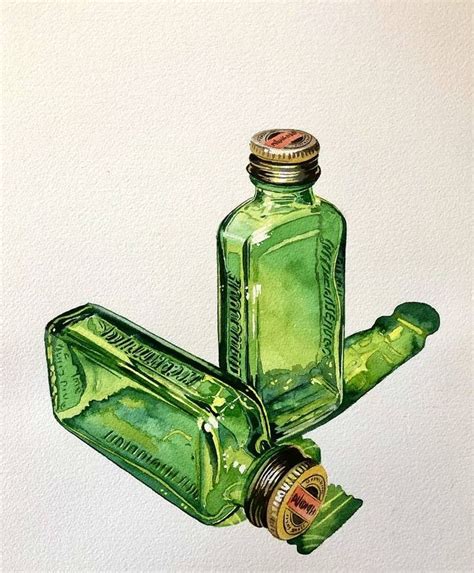 Small Green Liquor Bottles Painting By Serpil Umit Saatchi Art