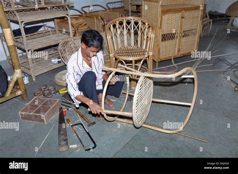 Artisan Making Bamboo And Cane Furniture Items In Urban Village