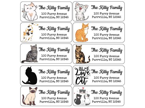 Return Address Labels Cat Cats Cute Cat Custom Address Labels Personalized Address Labels 60