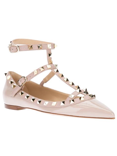 Valentino Rockstud Strappy Ballet Flat In Pink Nude Neutrals Lyst