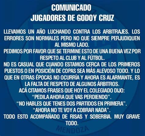 Escándalo Con Los árbitros Fuerte Comunicado De Los Jugadores De Godoy Cruz Siga Siga Todo