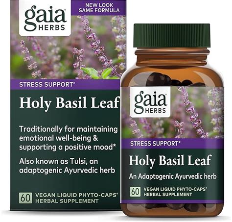 Gaia Herbs Holy Basil Leaf Vegan Liquid Capsules 60 Count Stress