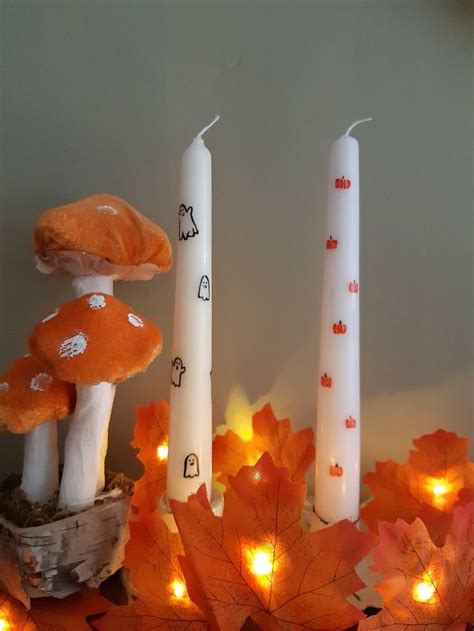 Autumn Hand Painted Taper Candles Pumpkin Candle Autumn Fall Candles