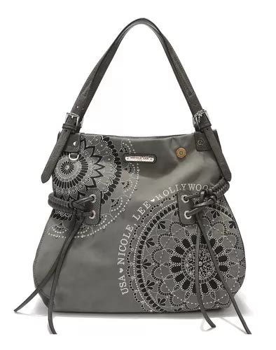 Bolsa Shoulder Josefina Nicole Lee Con Mandala Bordado Fw Color Gris