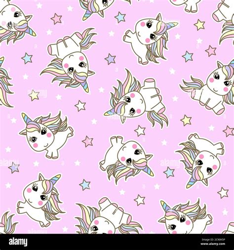 Unicorn Seamless Pattern Magic Vector Background With Cute Unicorns