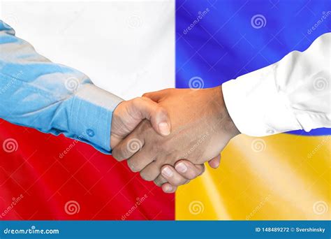 Handshake On Poland And Ukraine Flag Background Stock Photo Image Of