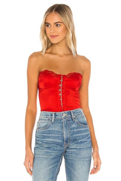 Superdown Matilda Lace Bodysuit In Cherry Revolve