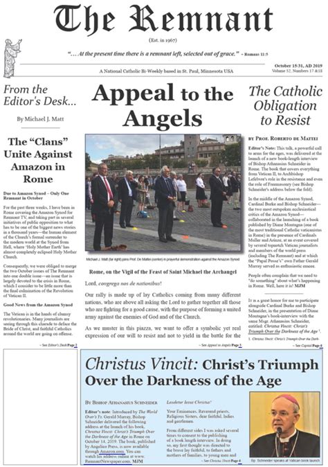 The Remnant Newspaper Remnant Newspaper Resists Pope Francis To His