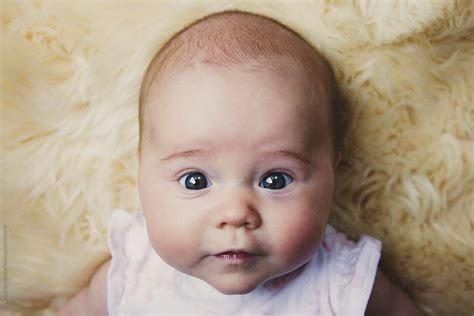 Serious Portrait Of Baby Girl At 2 Months Old By Stocksy Contributor