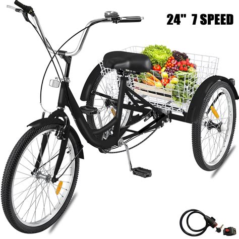 VEVOR Adult Tricycle 24 7 Speed Three Wheel Bike Cruise Bike Seat