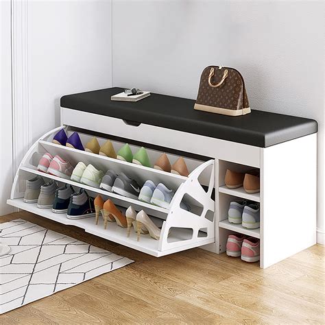 Buy Shoe Storage Bench with Hidden Shoe Rack,Leather Entryway Shoe ...