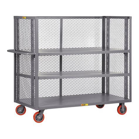 Little Giant 24" x 48" x 57" 3-Sided Adjustable 3-Shelf Bulk Truck with Mesh Sides and 6 ...