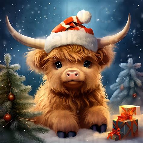 Cute Baby Highland Cow Christmas Png Sublimation Digital Design