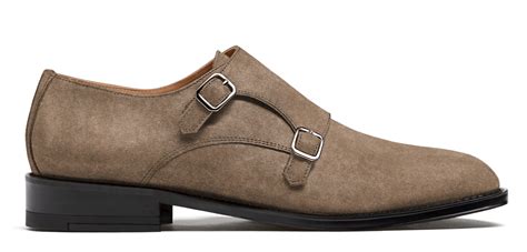 Double Monk Strap Shoes In Beige Suede