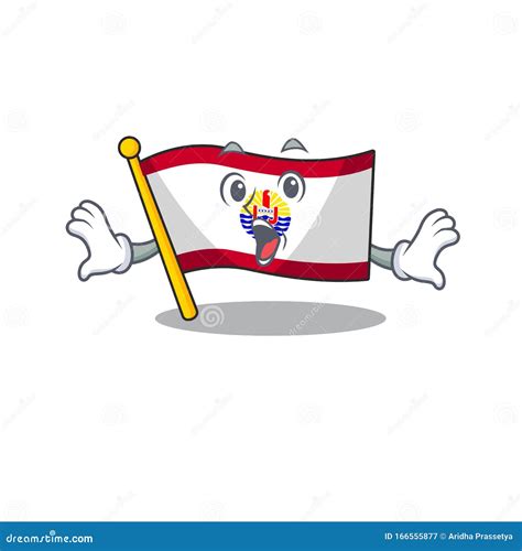 Flag French Polynesia Scroll Surprised Gesture On Cartoon Character