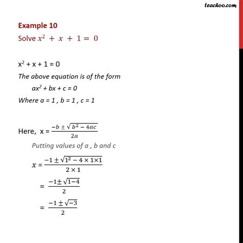 Question 4 Solve X2 X 1 0 Chapter 5 Ncert Examples