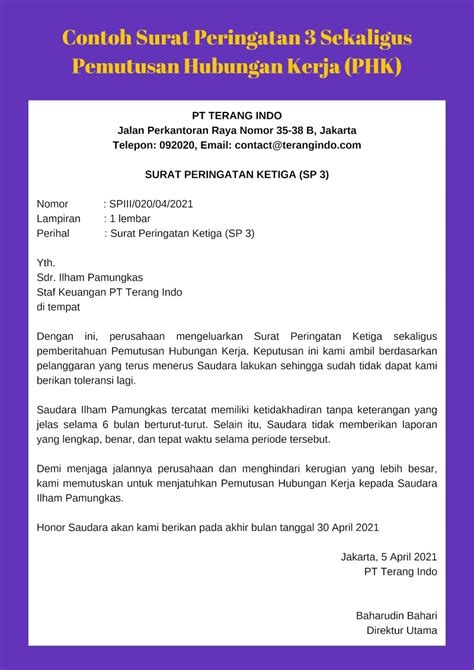 Contoh Surat Pemutusan Hubungan Kerja Karyawan Contoh Surat Resmi