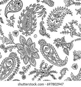 Black White Indian Paisley Flower Pattern Stock Vector Royalty Free