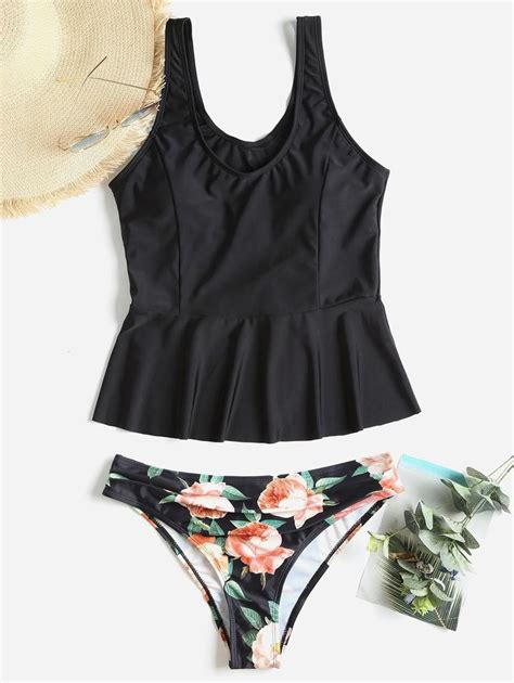 Peplum Flounce Flower Tankini Tankini Swimsuits For Women Tankini