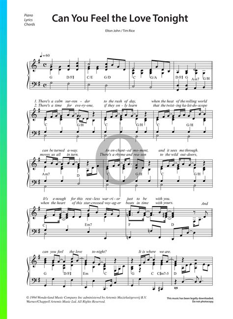 Can You Feel The Love Tonight Piano Sheet Music From The Lion King By Elton John Oktav