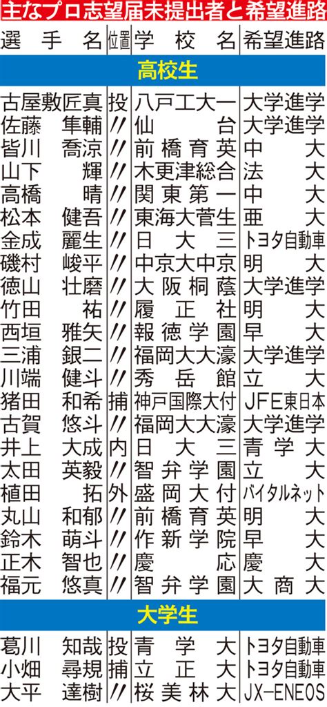 プロ志望届を提出しなかった主な選手と希望進路 野球写真ニュース 日刊スポーツ