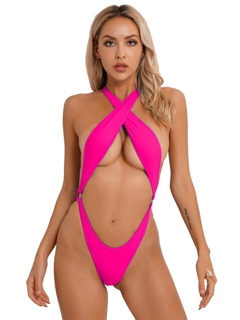 High Cut Sexy One Piece Bikini Thong Swimsuit Monokini Swimwear Leotard