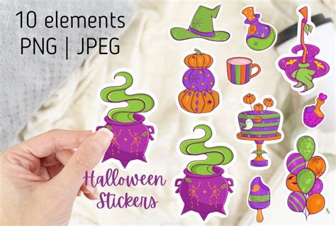 Colorful Halloween Stickers PNG, Halloween Cricut Design